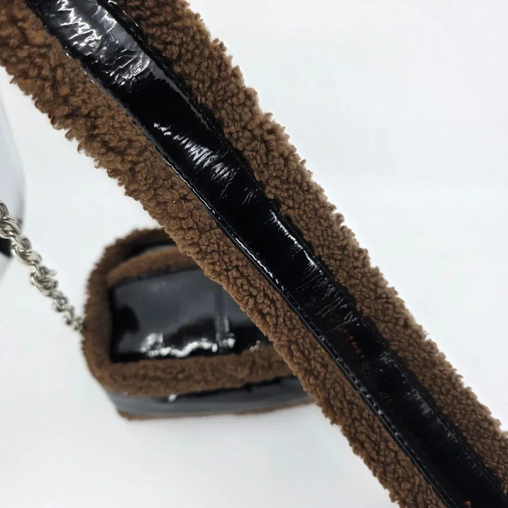 TOPSHOP Patent & Teddy Trim Camera Bag
